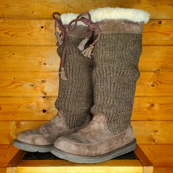 ❤️ UGG AUSTRALIA suede brown leather lace-up winter boots tie size 7 - Picture 1 of 7